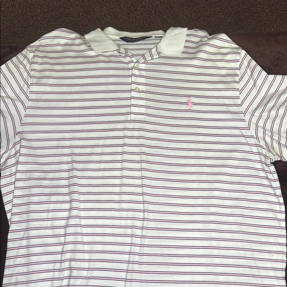 Ralph Lauren Striped Polo Shirt - White and Pink